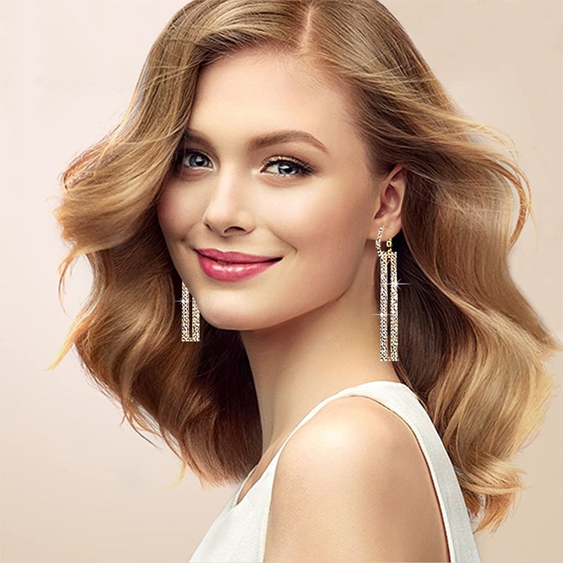 QJLE Rhinestone Long Rose Gold Earrings Dangle Drop Earrings for Women Hypoallergenic Dainty Cute Dangling Earings for Women Trendy Jewelry - Image 2